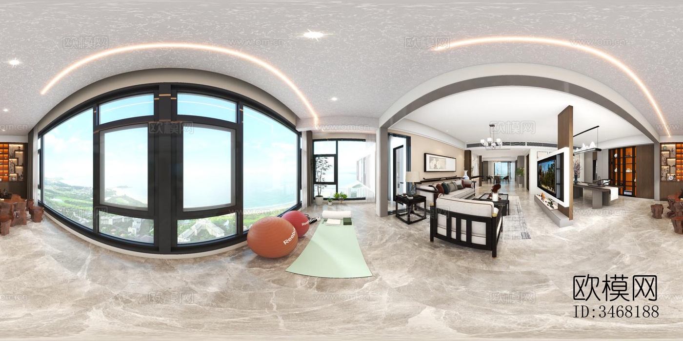 现代大平层效果图下载（渲染图1）