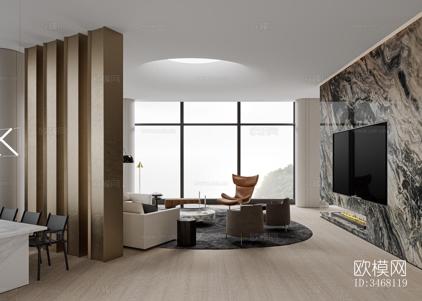 现代大平层效果图下载（渲染图1）