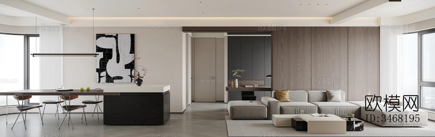 现代大平层效果图下载（渲染图3）