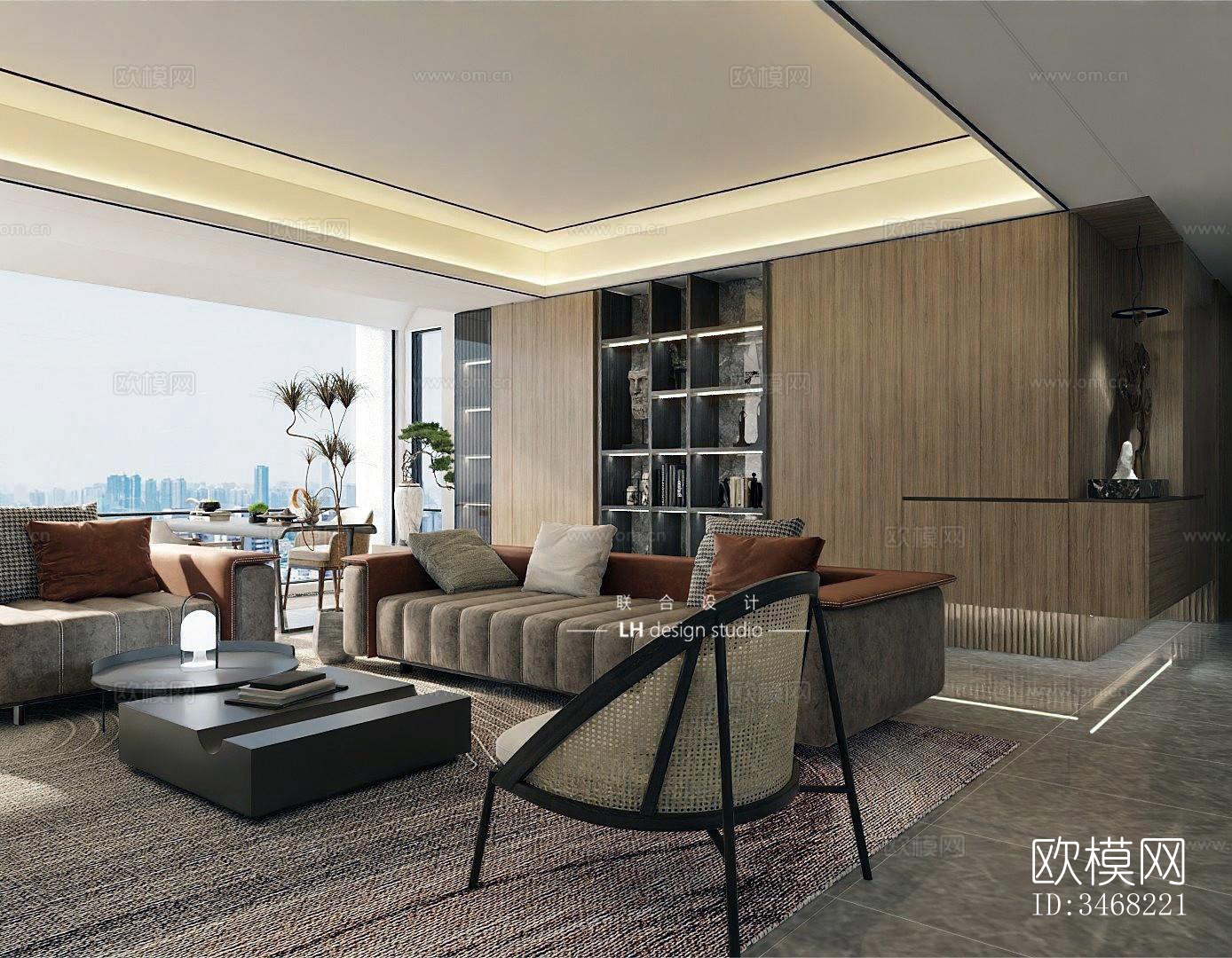 现代大平层效果图下载（渲染图6）