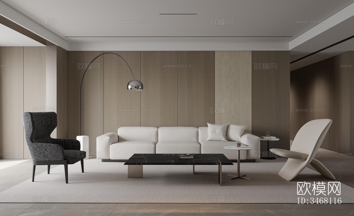 现代大平层效果图下载（渲染图1）