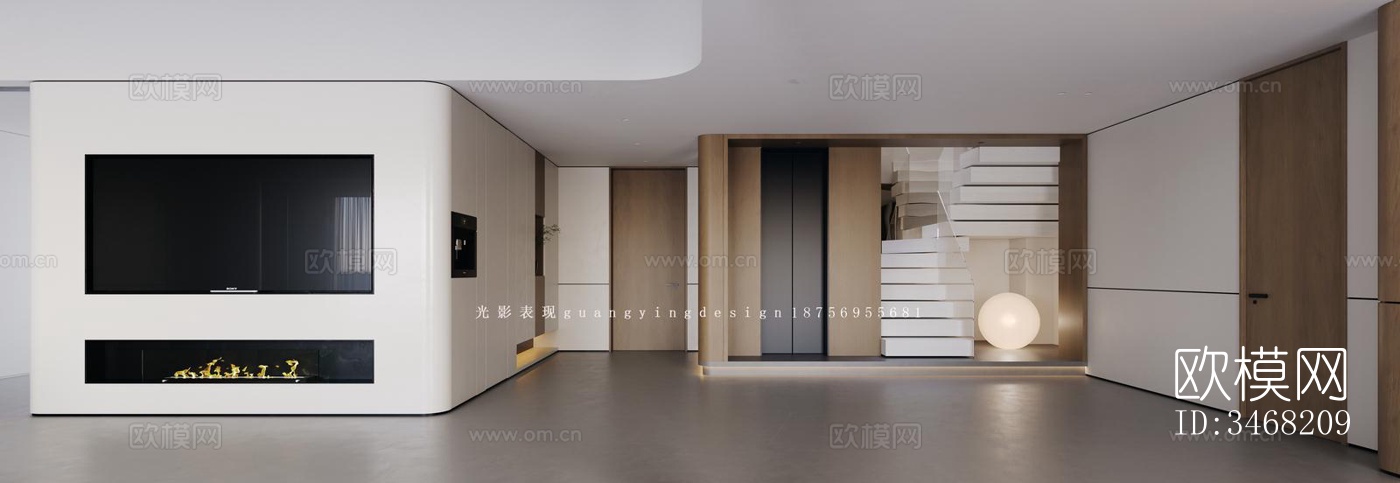 现代大平层效果图下载（渲染图2）