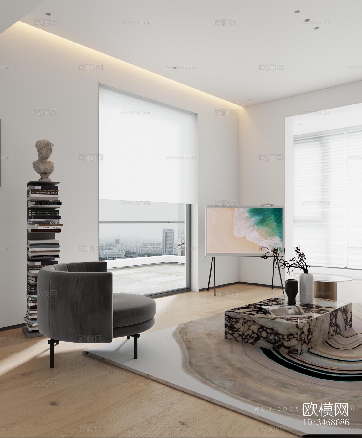 现代大平层效果图下载（渲染图12）