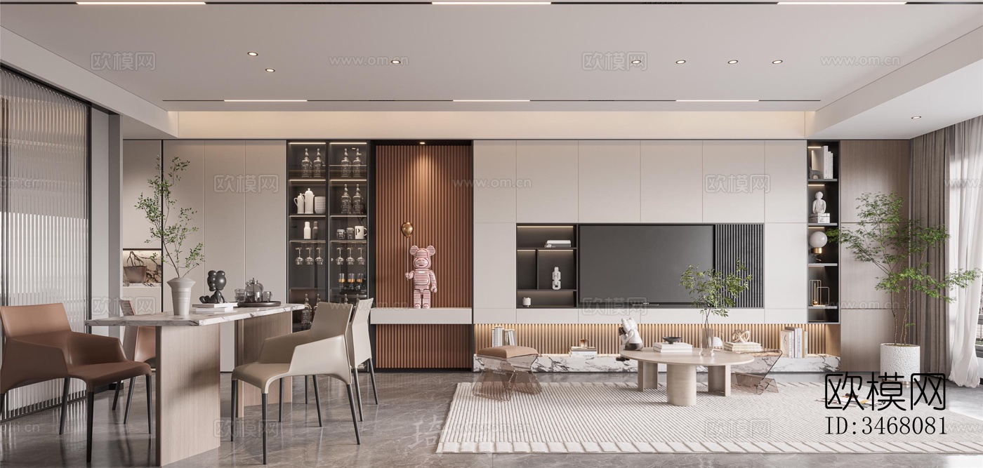 现代大平层效果图下载（渲染图3）