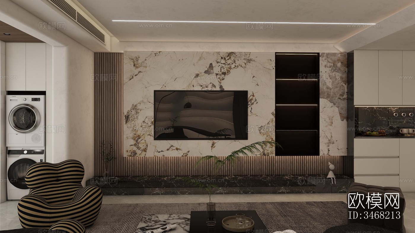 现代大平层效果图下载（渲染图3）