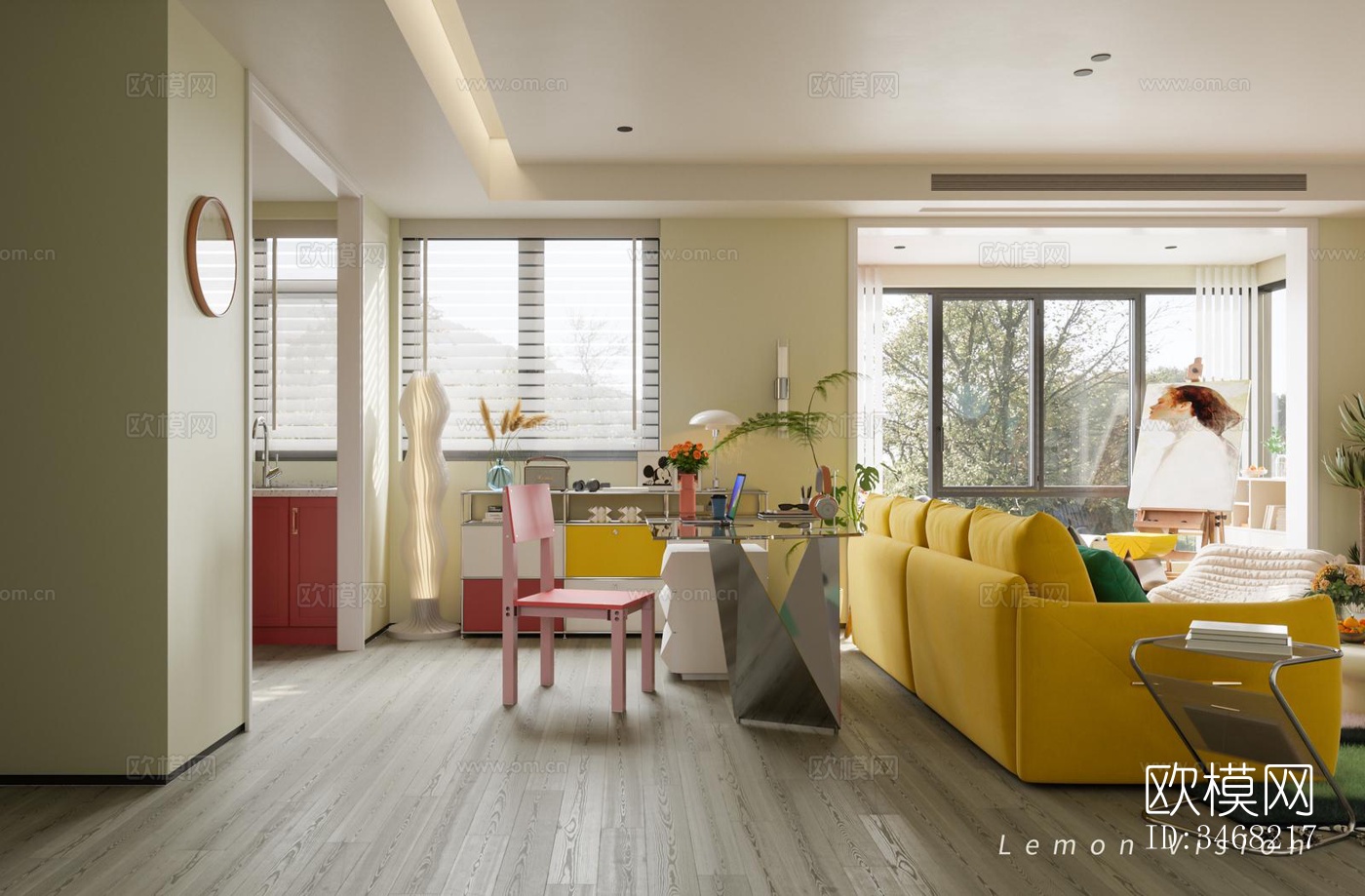 现代大平层效果图下载（渲染图1）