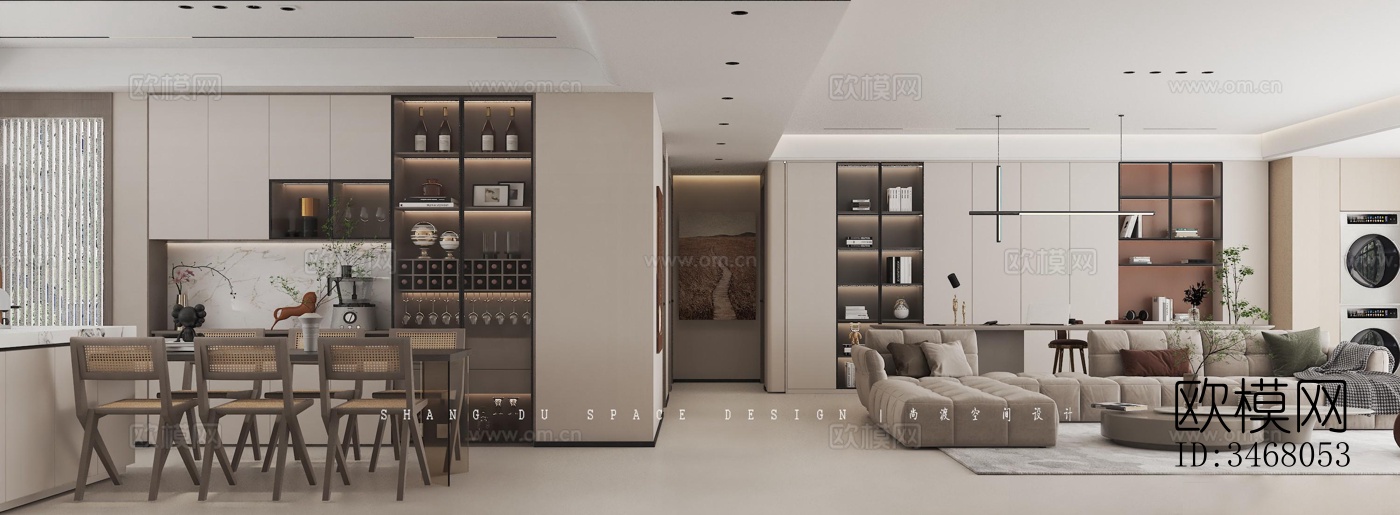 现代大平层效果图下载（渲染图12）