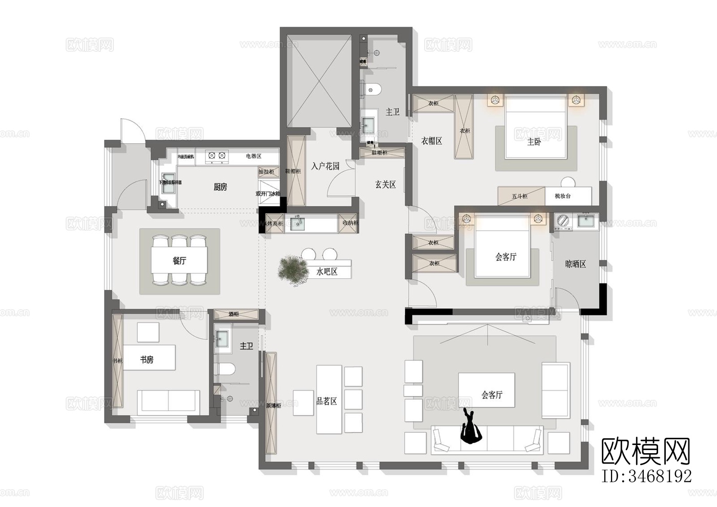 现代大平层效果图下载（渲染图6）