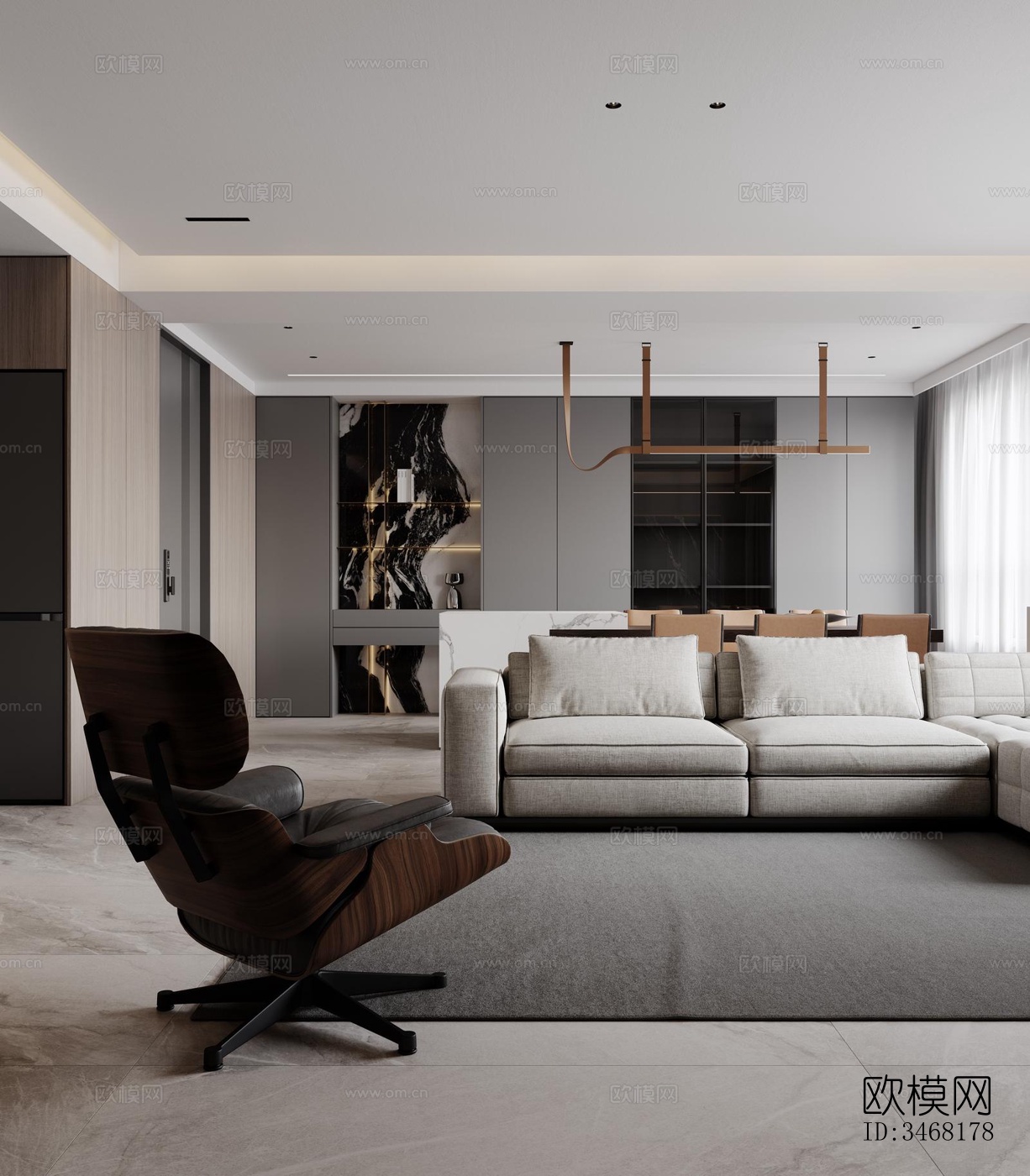 现代大平层效果图下载（渲染图3）