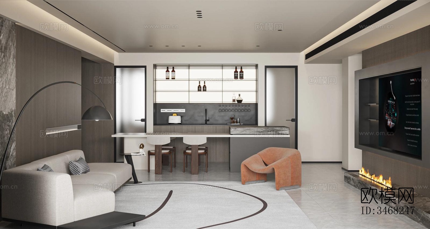 现代大平层效果图下载（渲染图3）