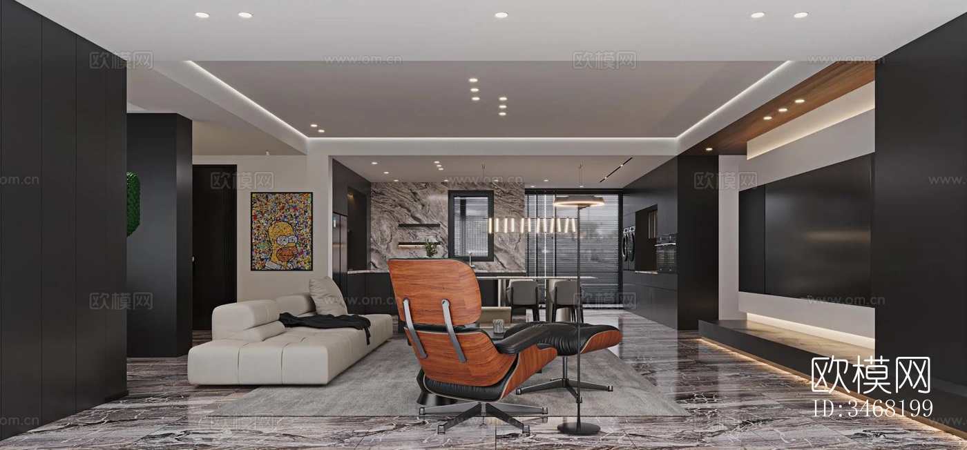 现代大平层效果图下载（渲染图5）