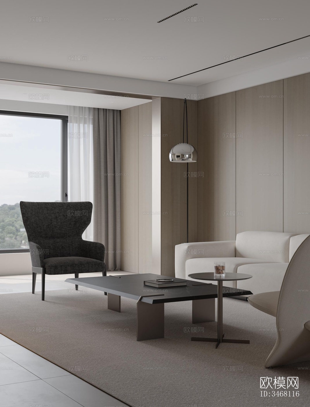 现代大平层效果图下载（渲染图7）