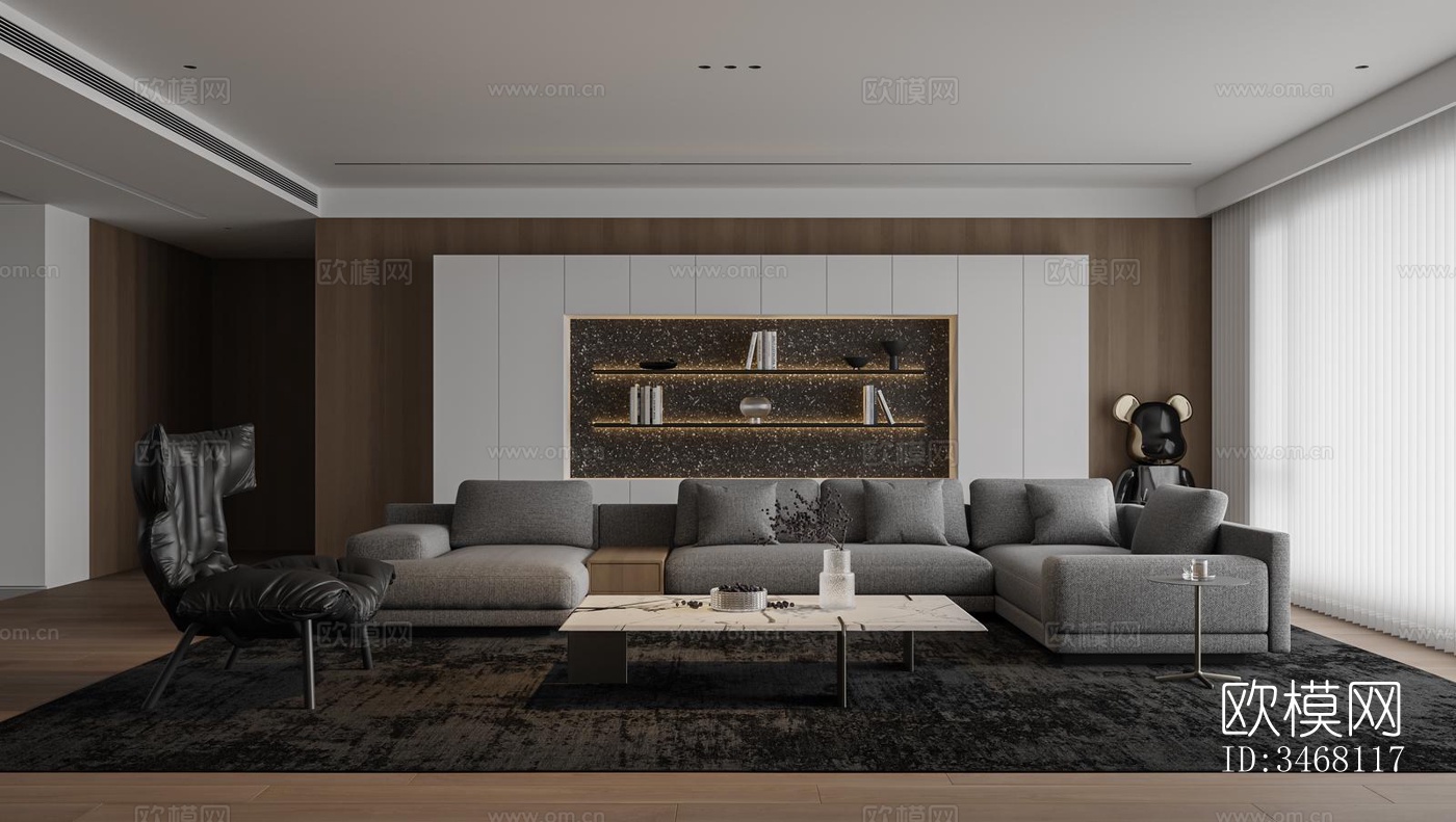 现代大平层效果图下载（渲染图1）