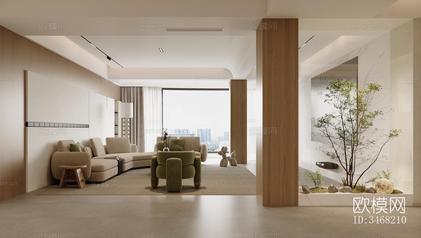 现代大平层效果图下载（渲染图3）