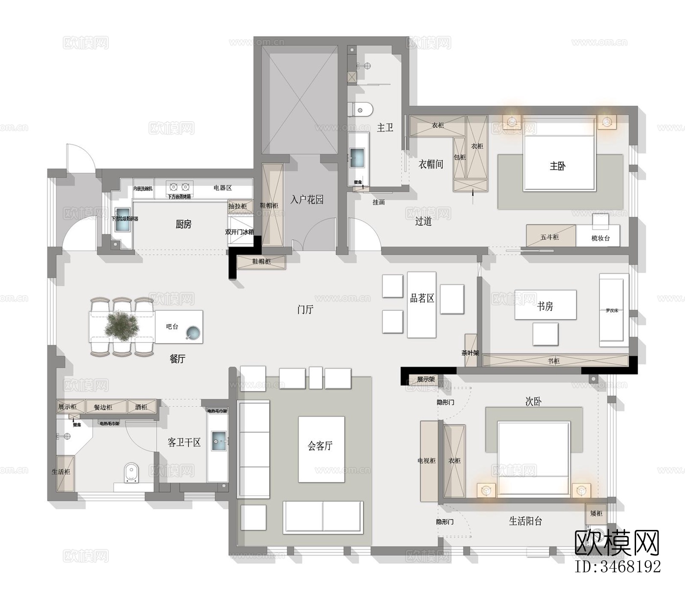 现代大平层效果图下载（渲染图4）