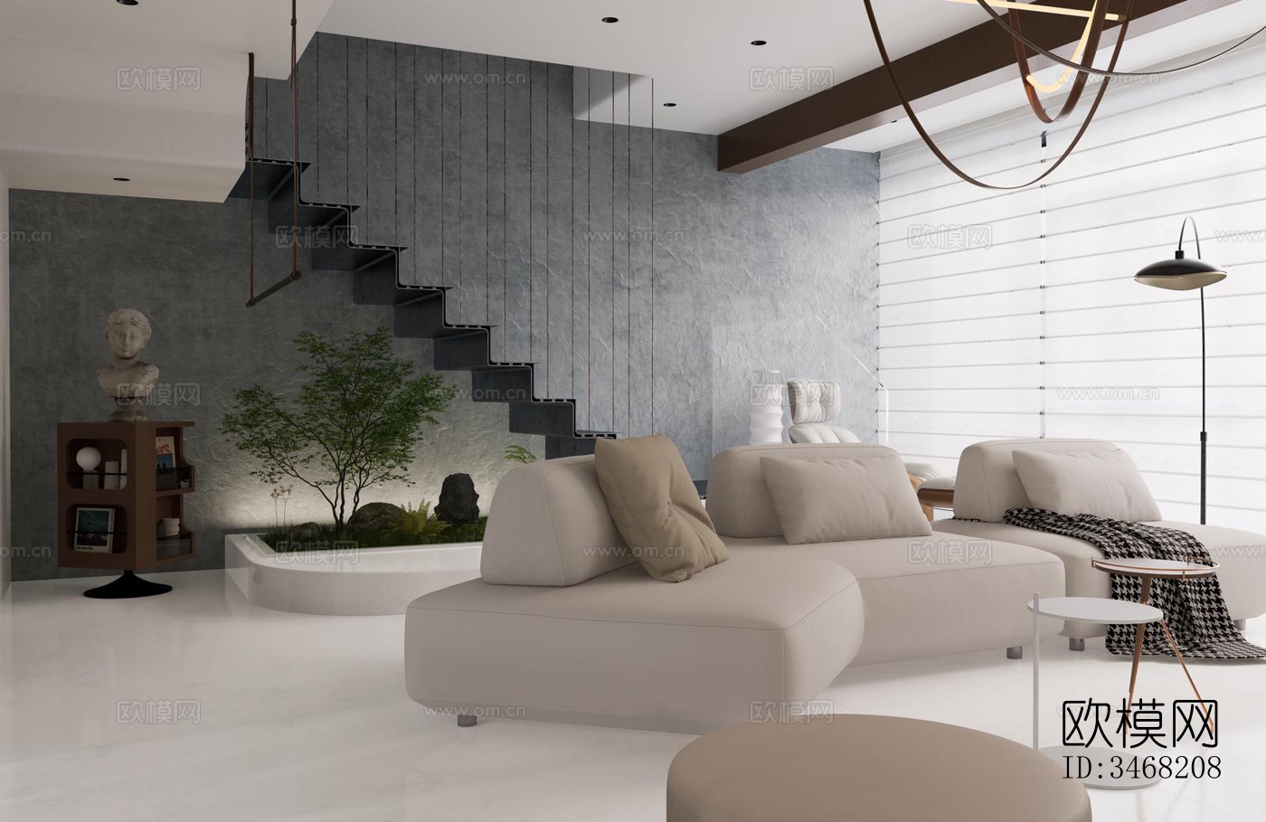 现代大平层效果图下载（渲染图3）