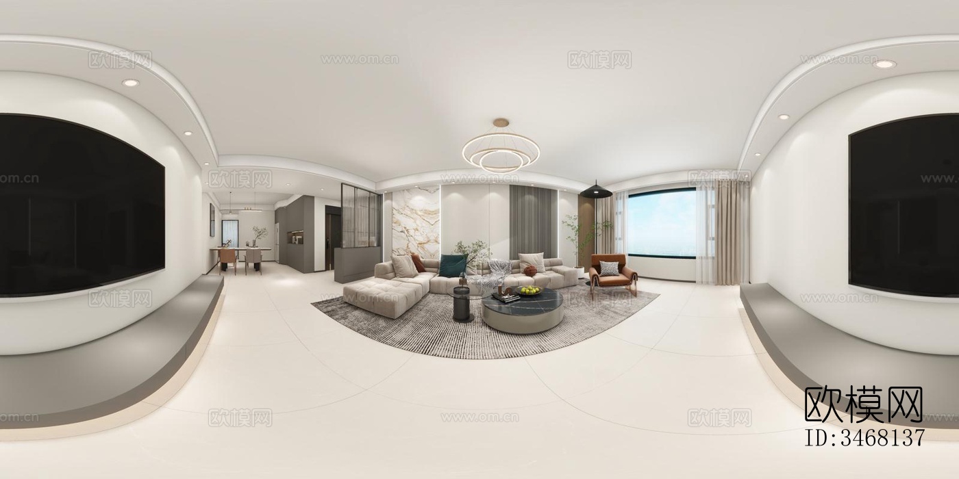 现代大平层效果图下载（渲染图6）