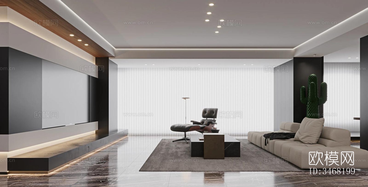 现代大平层效果图下载（渲染图2）