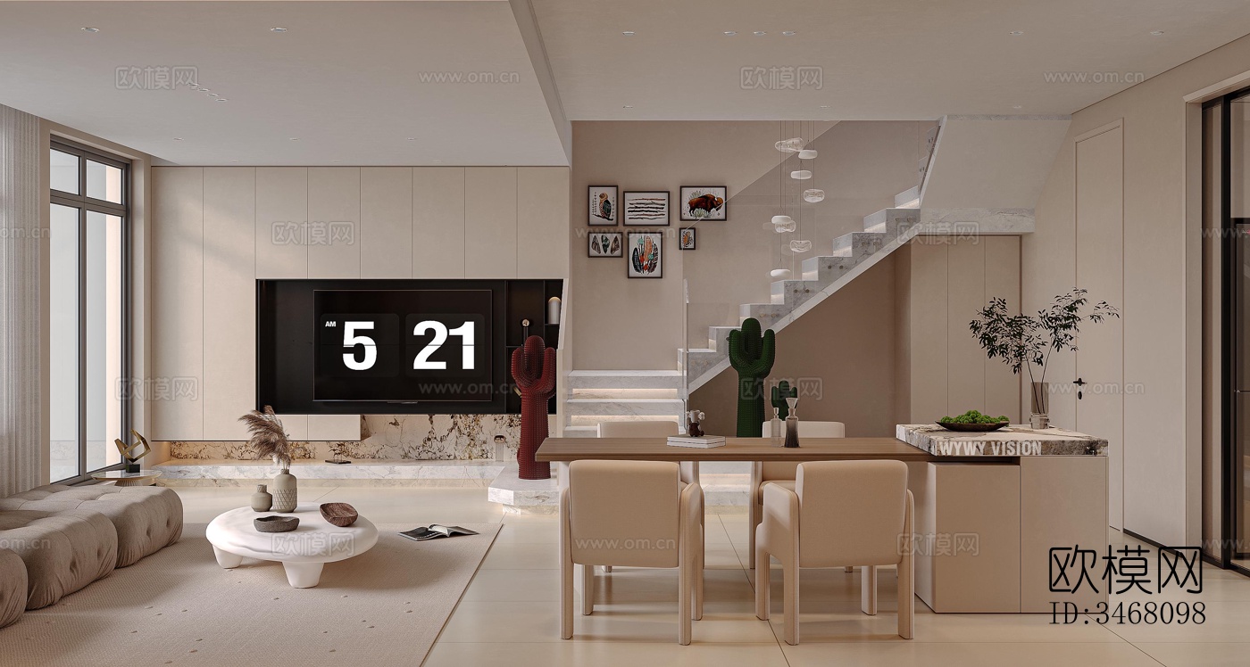 现代大平层效果图下载（渲染图3）