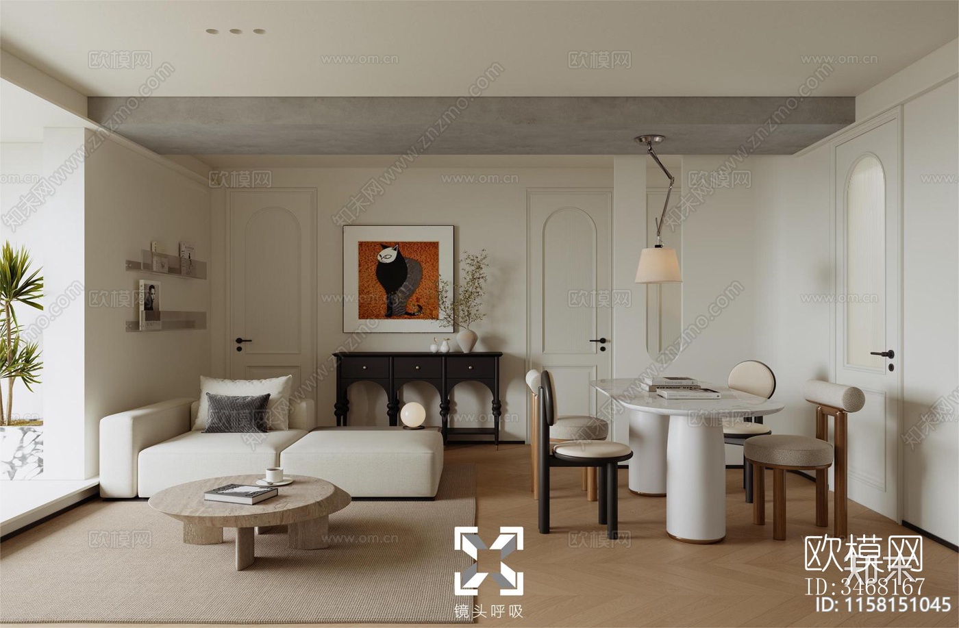 现代大平层效果图下载（渲染图1）