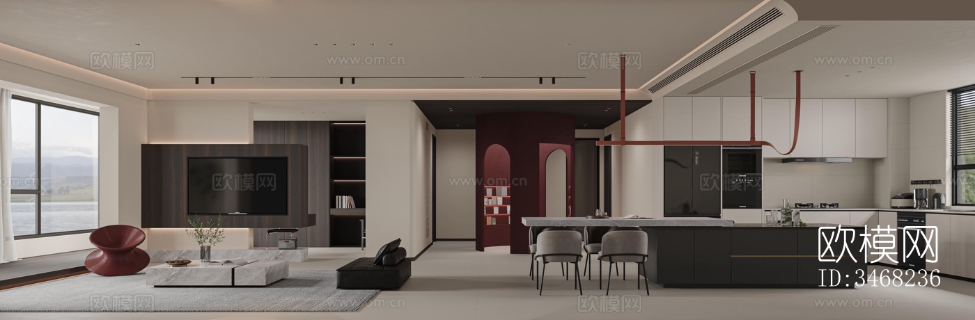 现代大平层效果图下载（渲染图12）