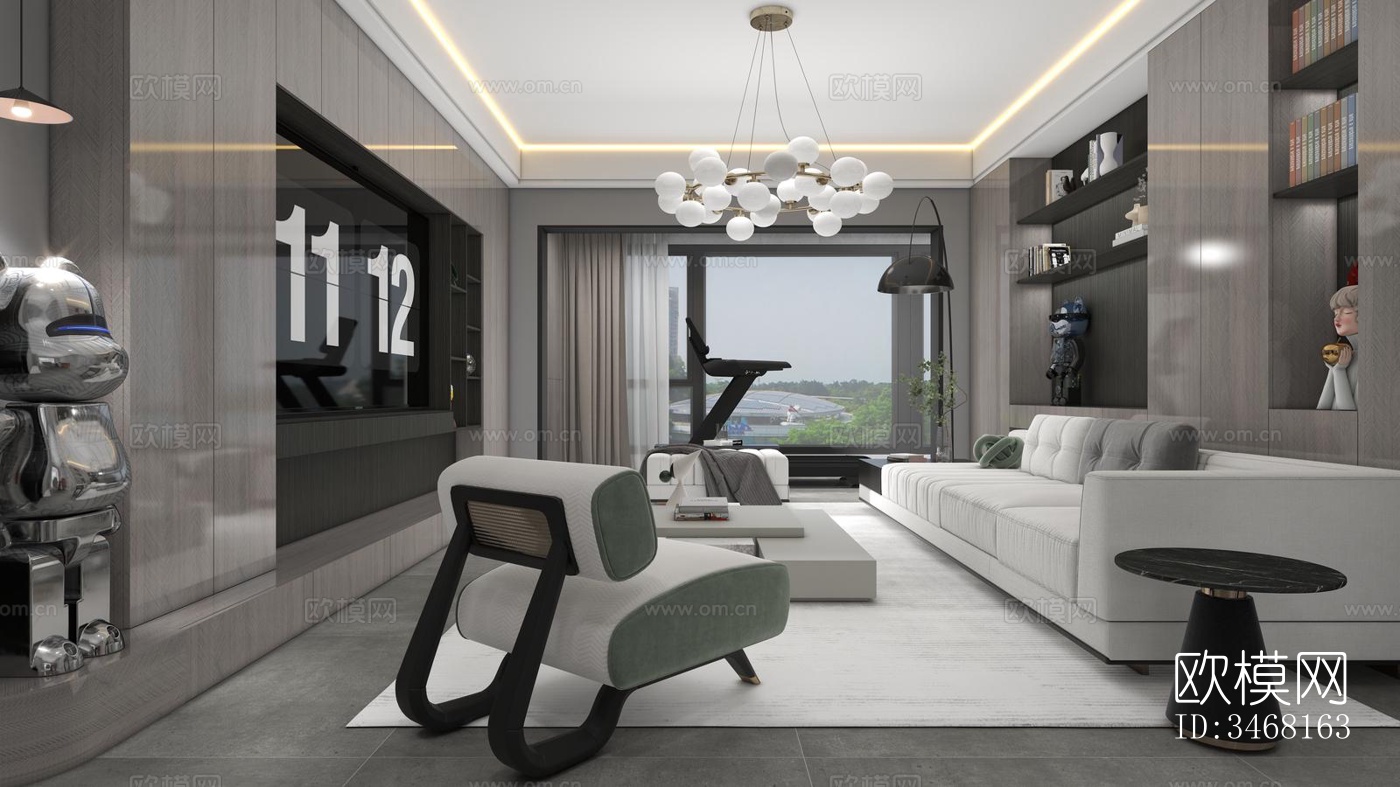 现代大平层效果图下载（渲染图3）