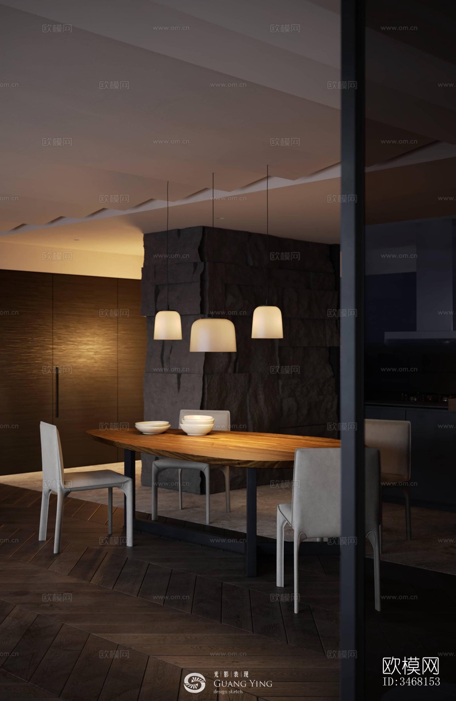 现代大平层效果图下载（渲染图6）