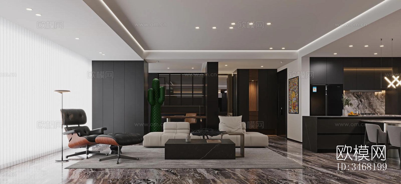 现代大平层效果图下载（渲染图3）