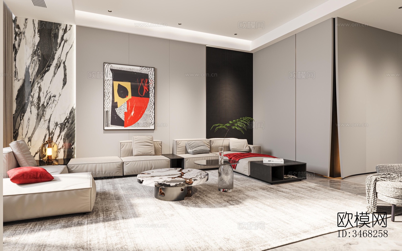 现代大平层效果图下载（渲染图3）