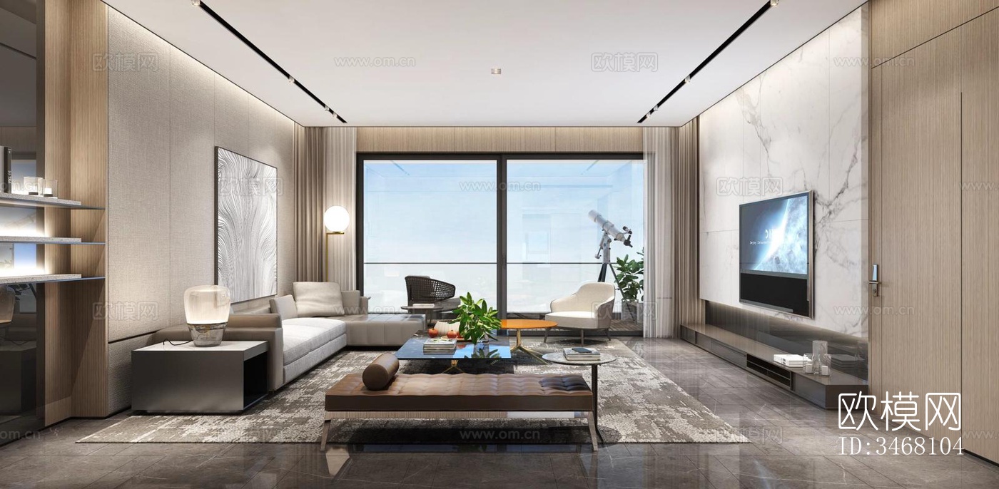 现代大平层效果图下载（渲染图3）