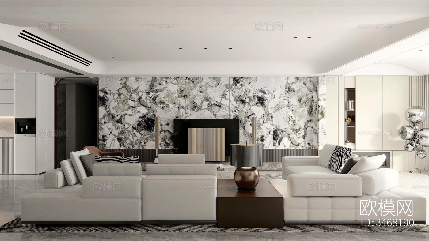 现代大平层效果图下载（渲染图1）