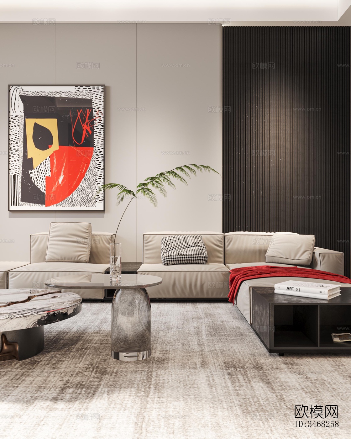 现代大平层效果图下载（渲染图6）