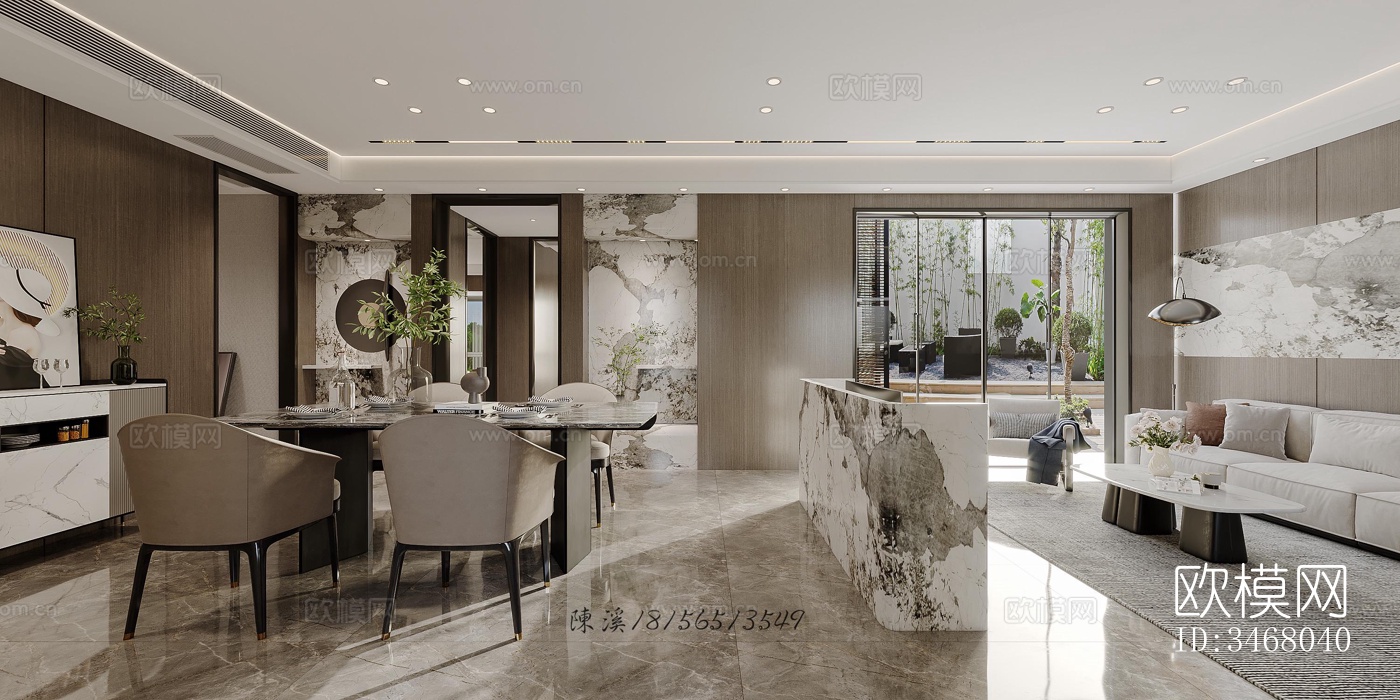 现代大平层效果图下载（渲染图2）