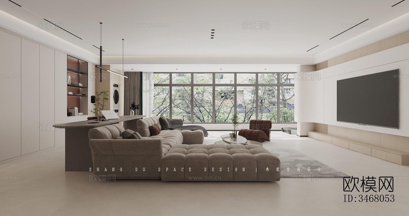 现代大平层效果图下载（渲染图9）