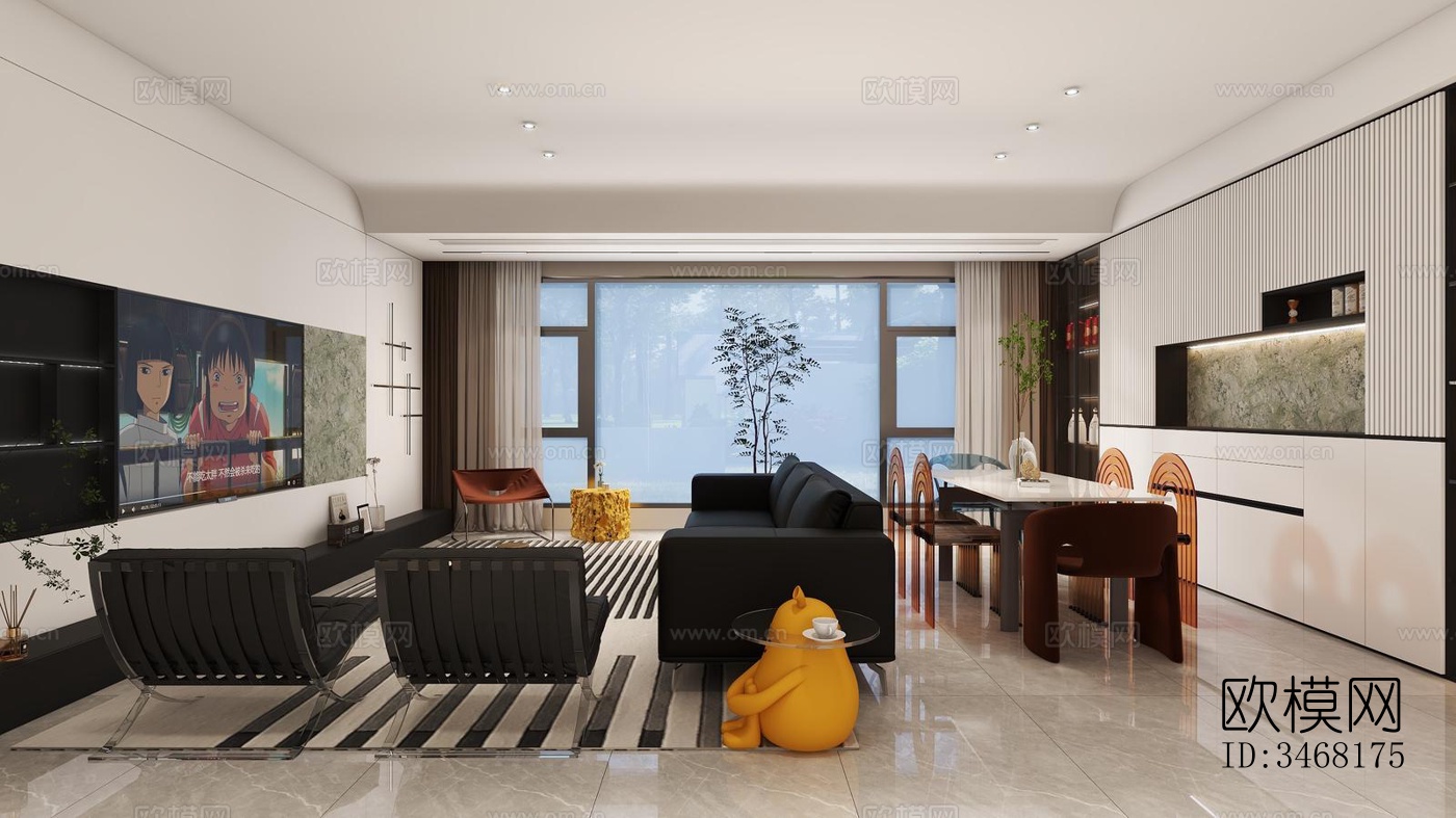 现代大平层效果图下载（渲染图10）