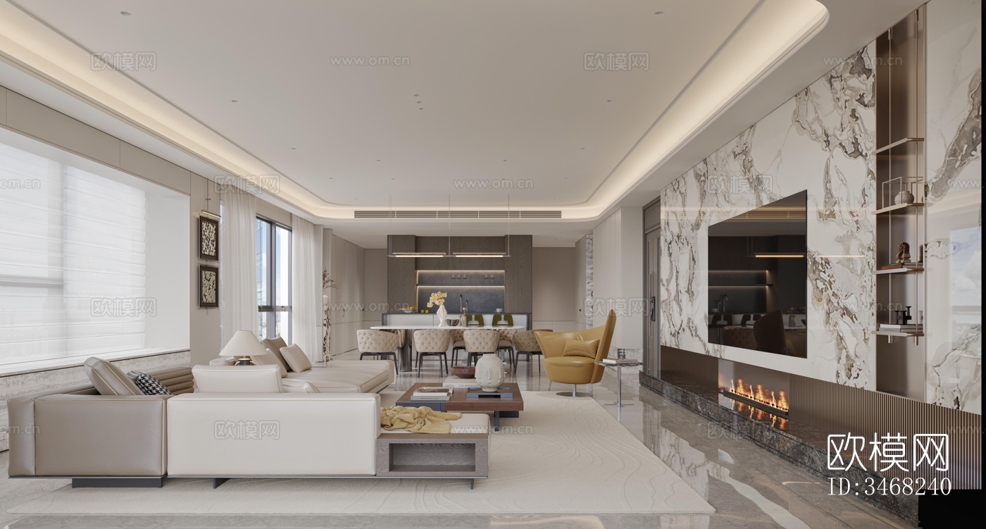 现代大平层效果图下载（渲染图1）