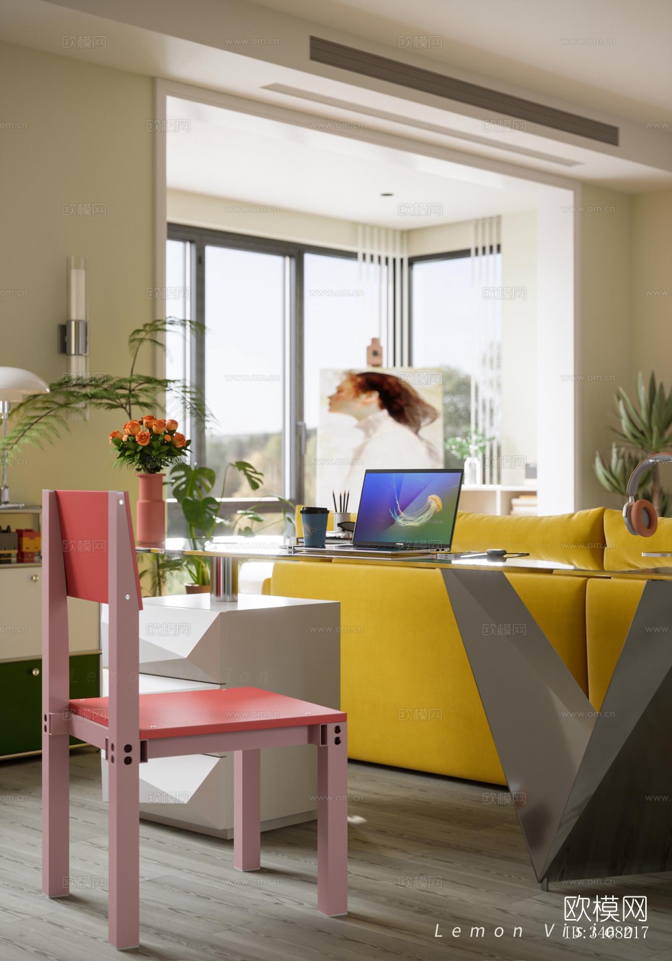 现代大平层效果图下载（渲染图2）