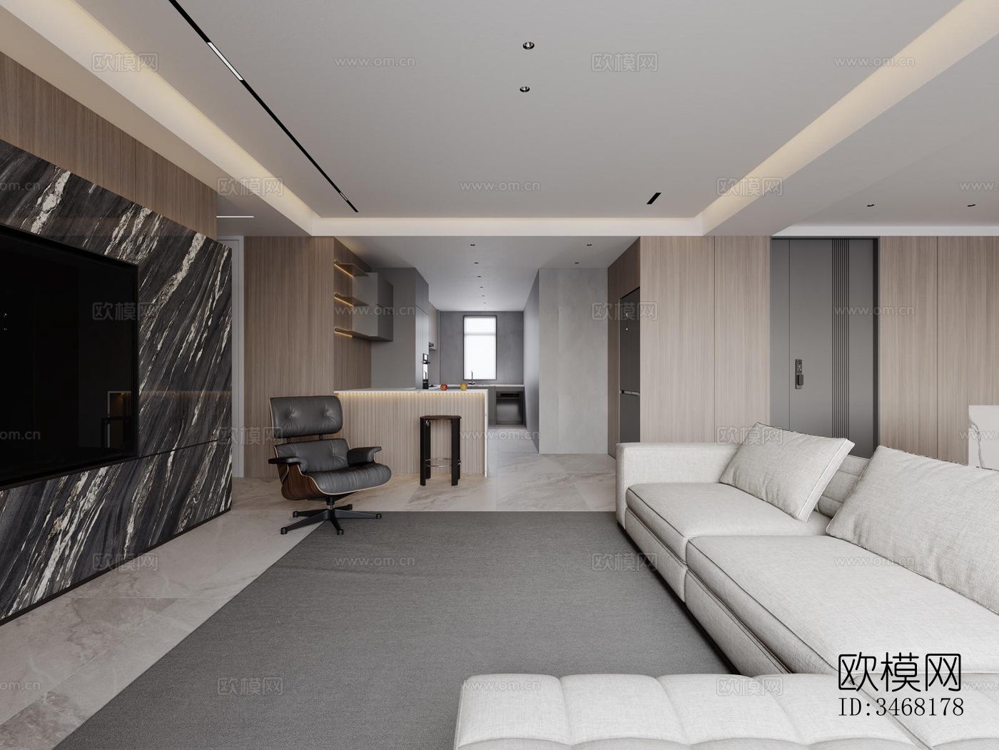 现代大平层效果图下载（渲染图8）