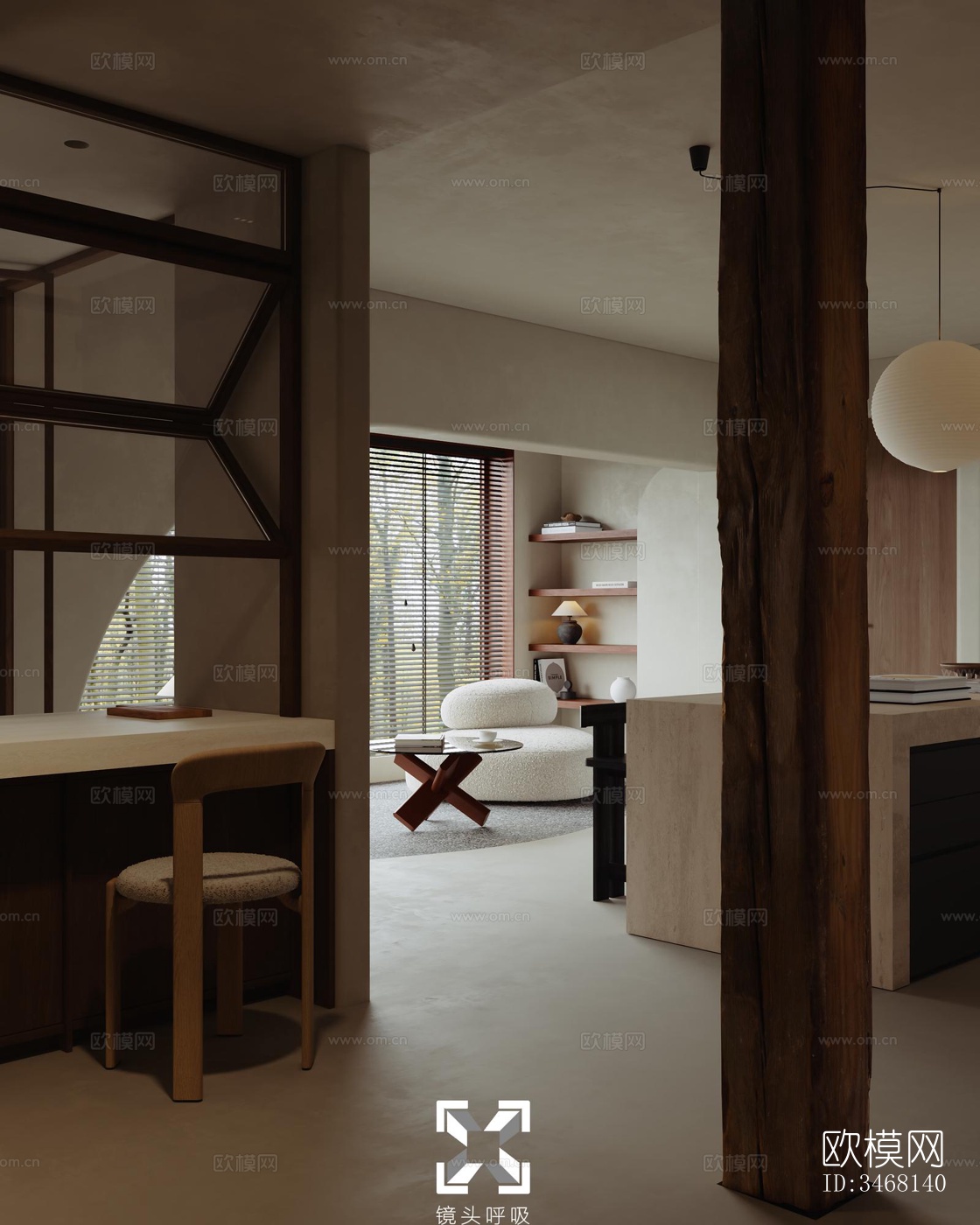 现代大平层效果图下载（渲染图3）