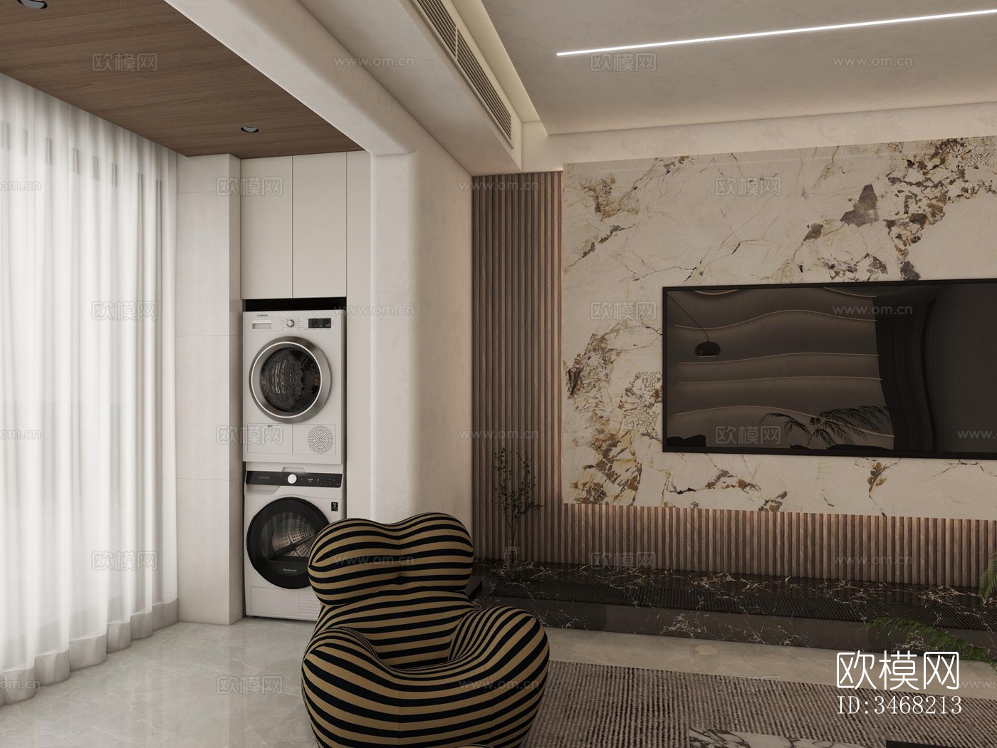 现代大平层效果图下载（渲染图2）