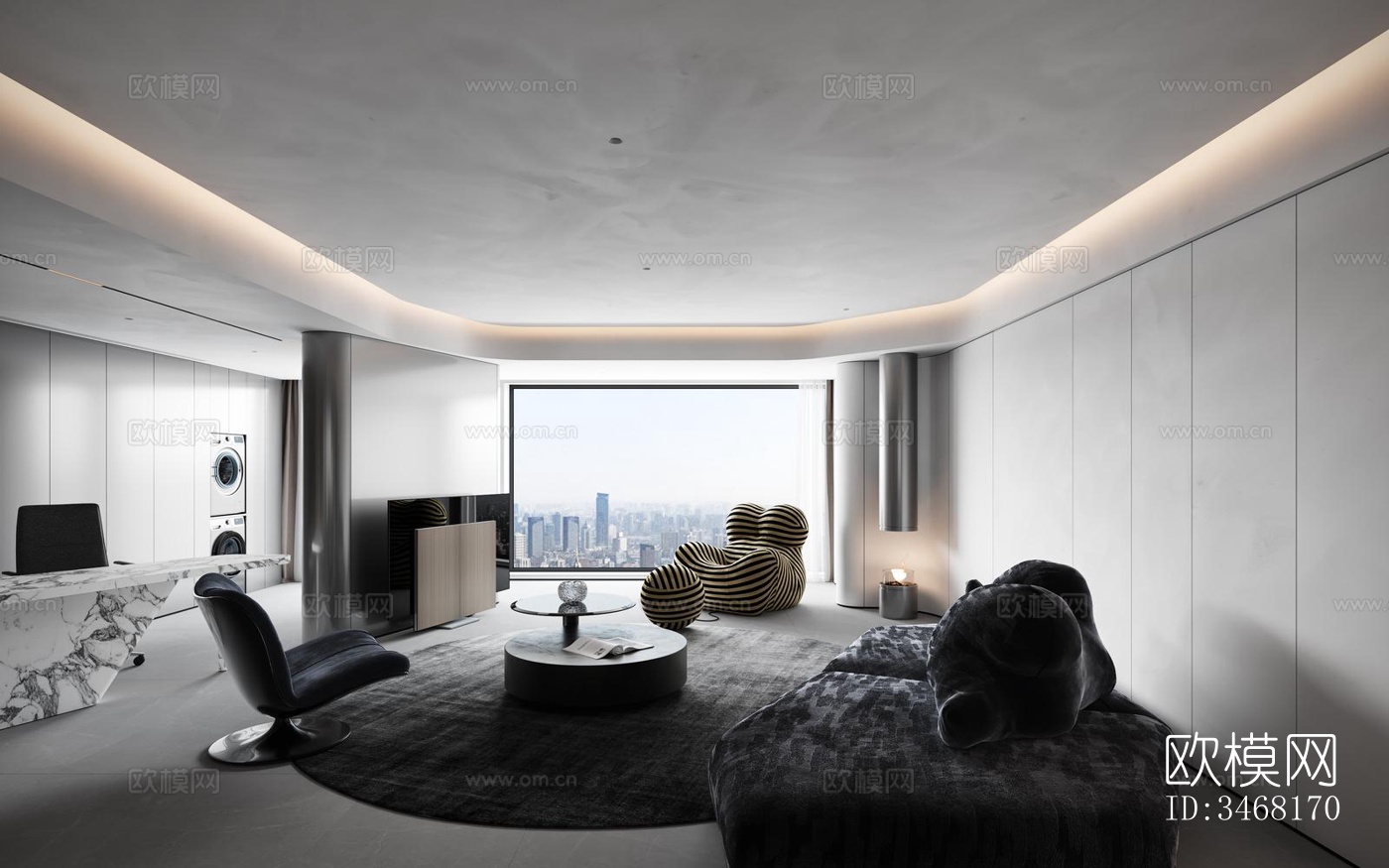 现代大平层效果图下载（渲染图6）