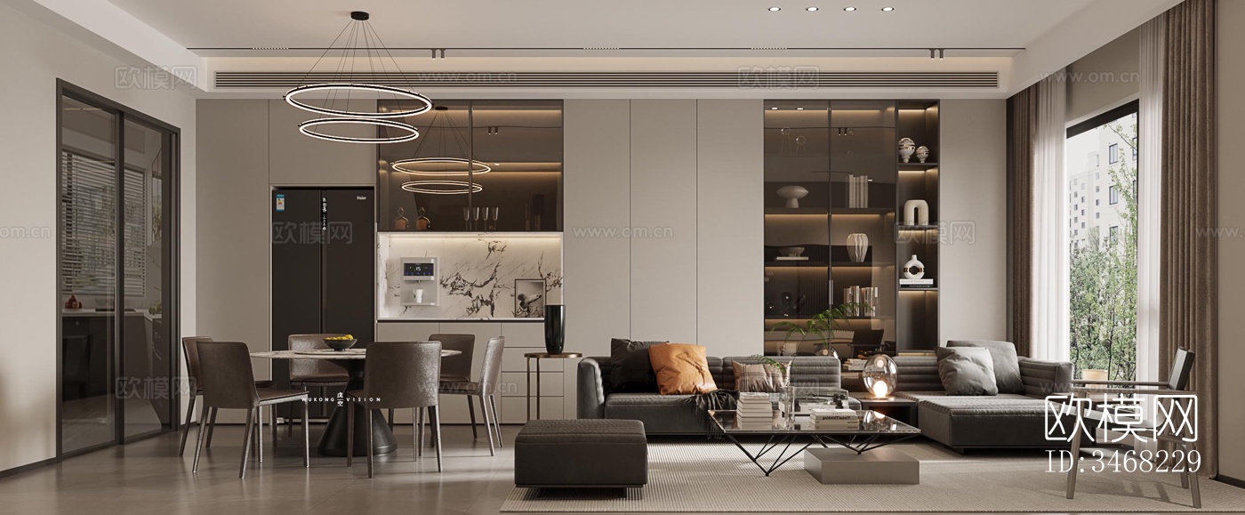 现代大平层效果图下载（渲染图1）