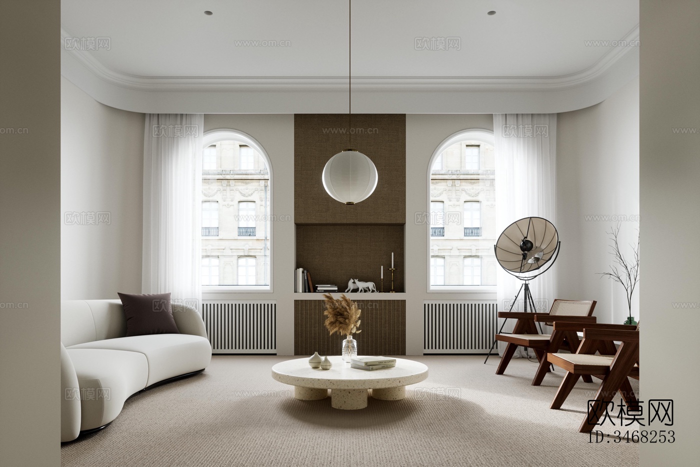 现代大平层效果图下载（渲染图1）