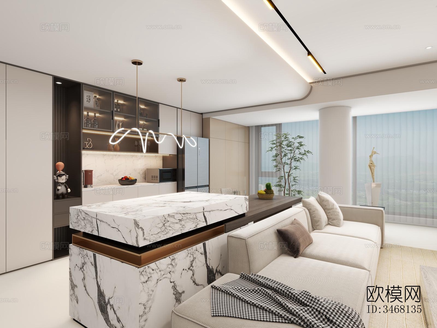 现代大平层效果图下载（渲染图9）