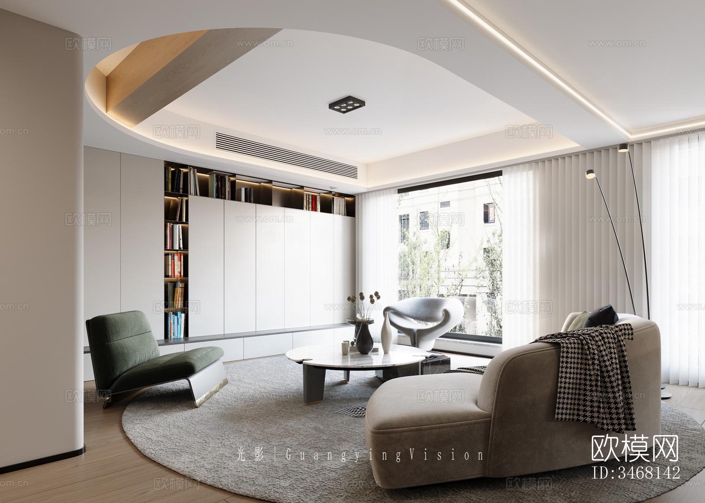 现代大平层效果图下载（渲染图3）