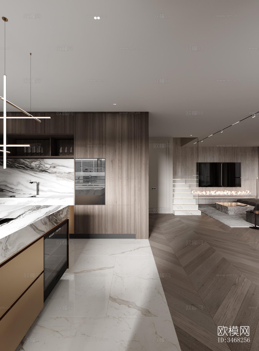 现代大平层效果图下载（渲染图14）