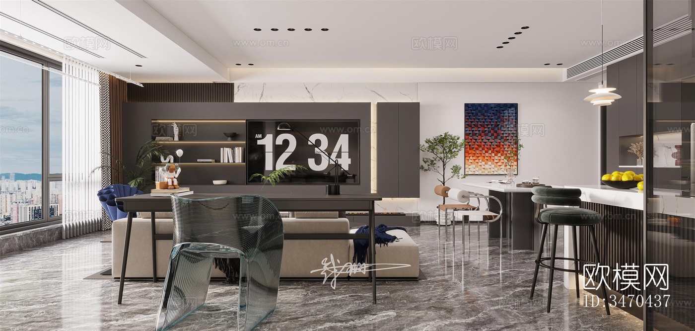 现代平层效果图下载（渲染图2）