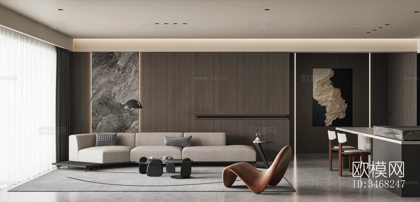 现代大平层效果图下载（渲染图2）