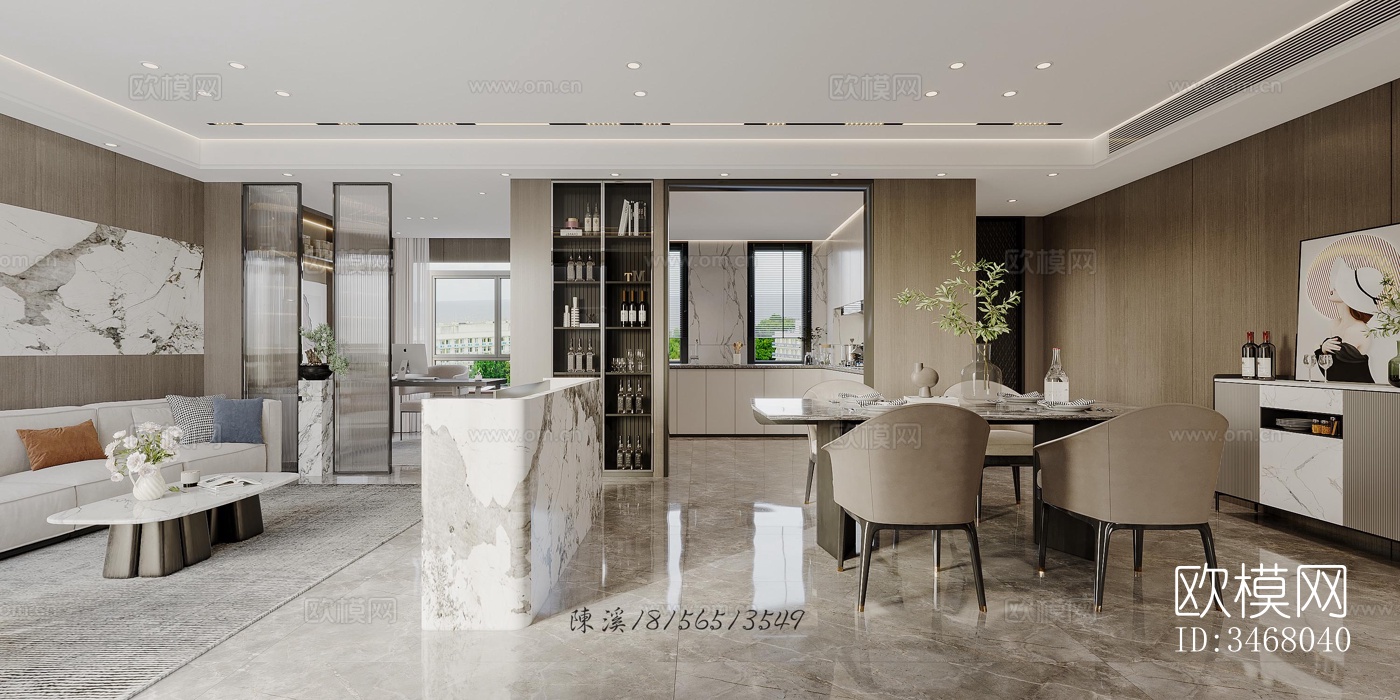 现代大平层效果图下载（渲染图3）