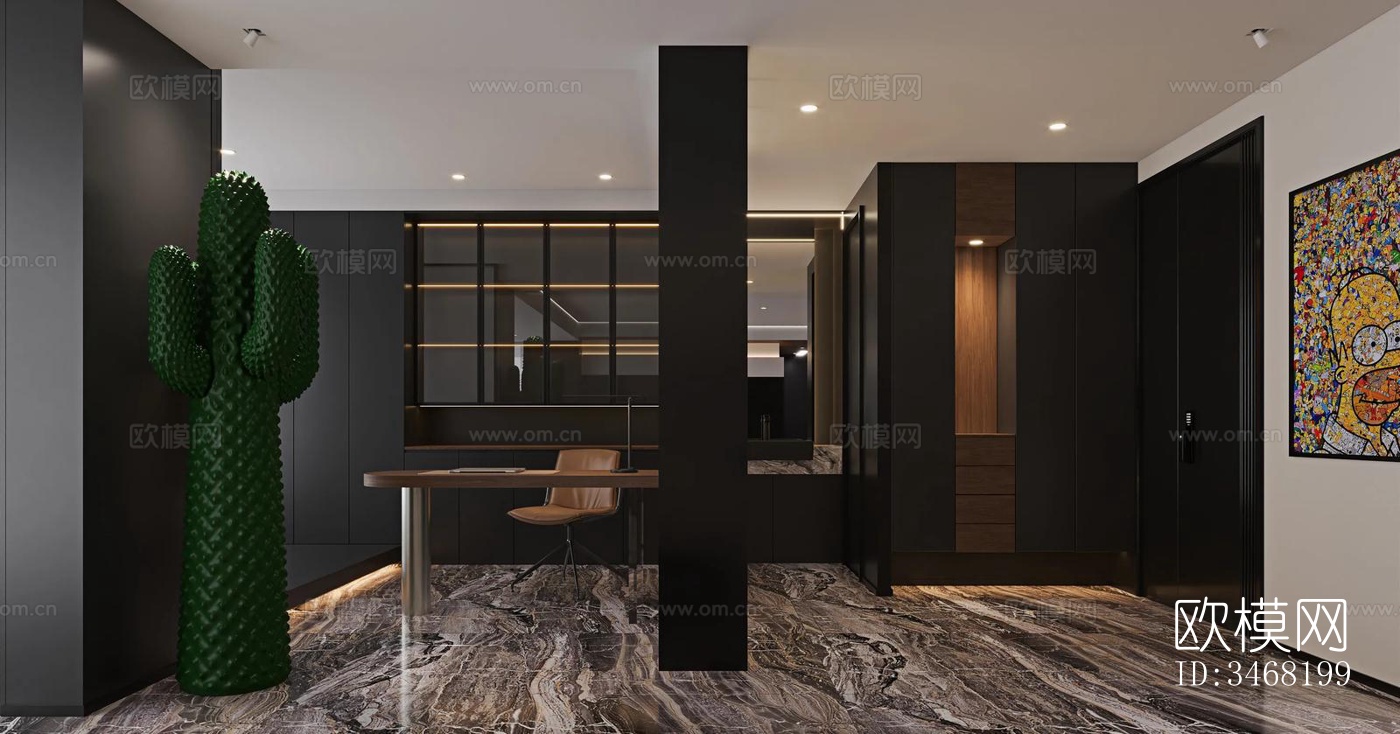 现代大平层效果图下载（渲染图1）